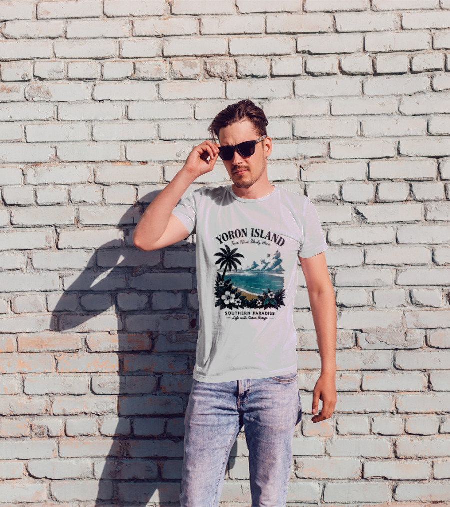 Yoron Island Southern Paradise Ocean Breeze Palm Tree Beach Hibiscus T-Shirt