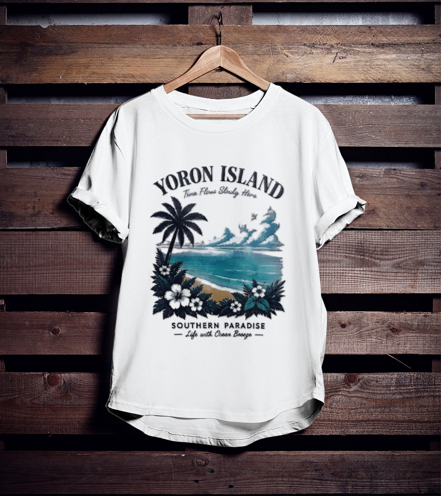 Yoron Island Southern Paradise Ocean Breeze Palm Tree Beach Hibiscus T-Shirt