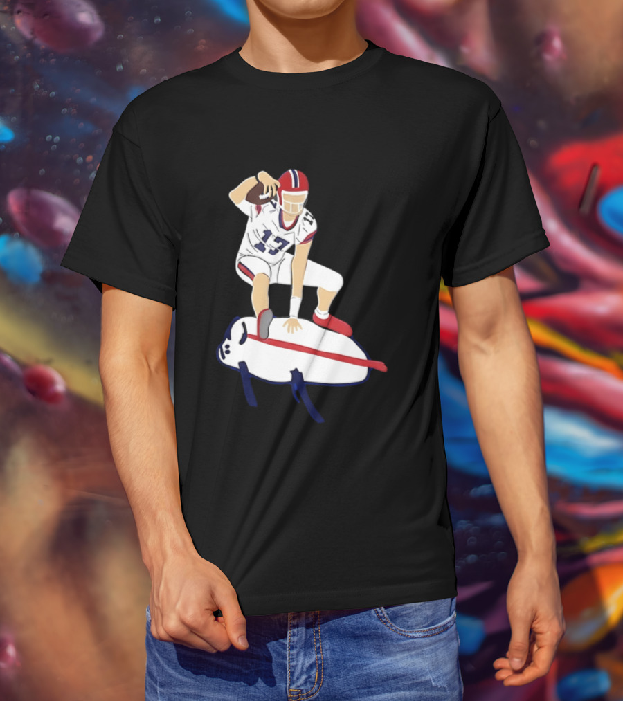 Josh Allen 17 Buffalo Football Skateboard Player Action T-Shirt