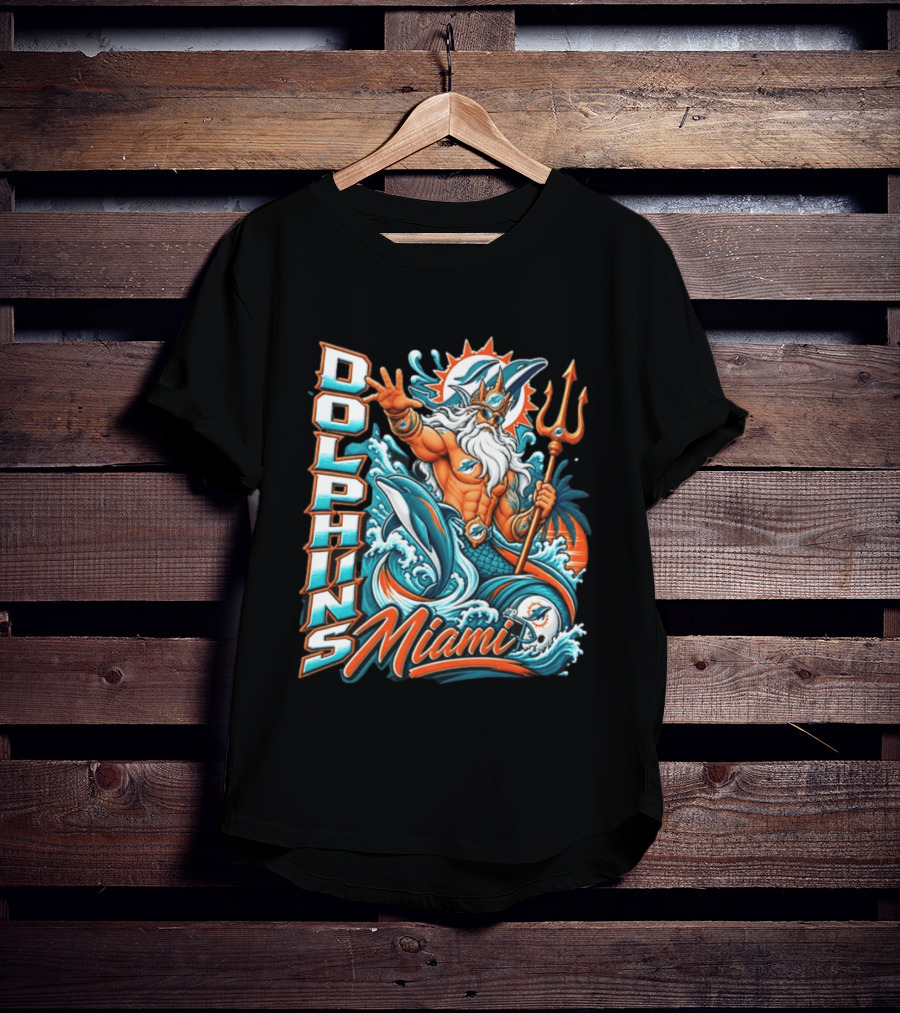 Miami Dolphins King Triton Ocean Waves Trident Dolphins T-Shirt