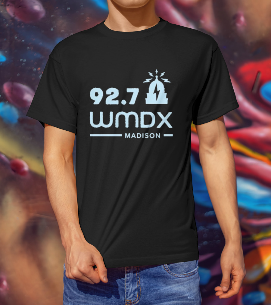 92.7 WMDX Madison Radio Station Civic Media Capitol Dome Lightning T-Shirt