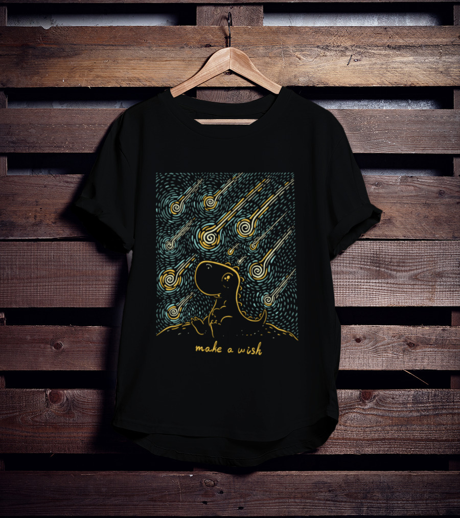 Make A Wish Dinosaurs Starry Night Falling Stars T-Shirt