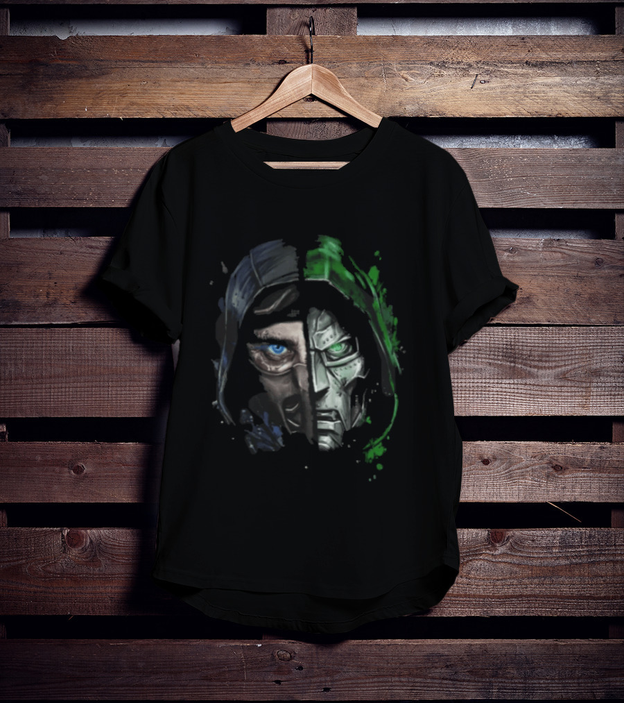 Doctor Doom Sub Zero Split Face Hooded Mask Paint Splatter T-Shirt