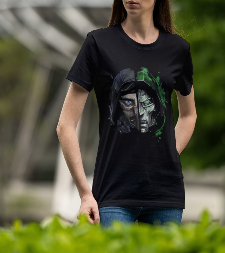 Doctor Doom Sub Zero Split Face Hooded Mask Paint Splatter T-Shirt