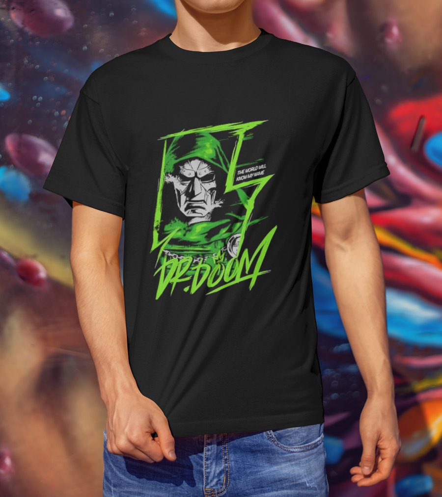 Masked Rebellion Dr Doom Comic Style Green T-Shirt