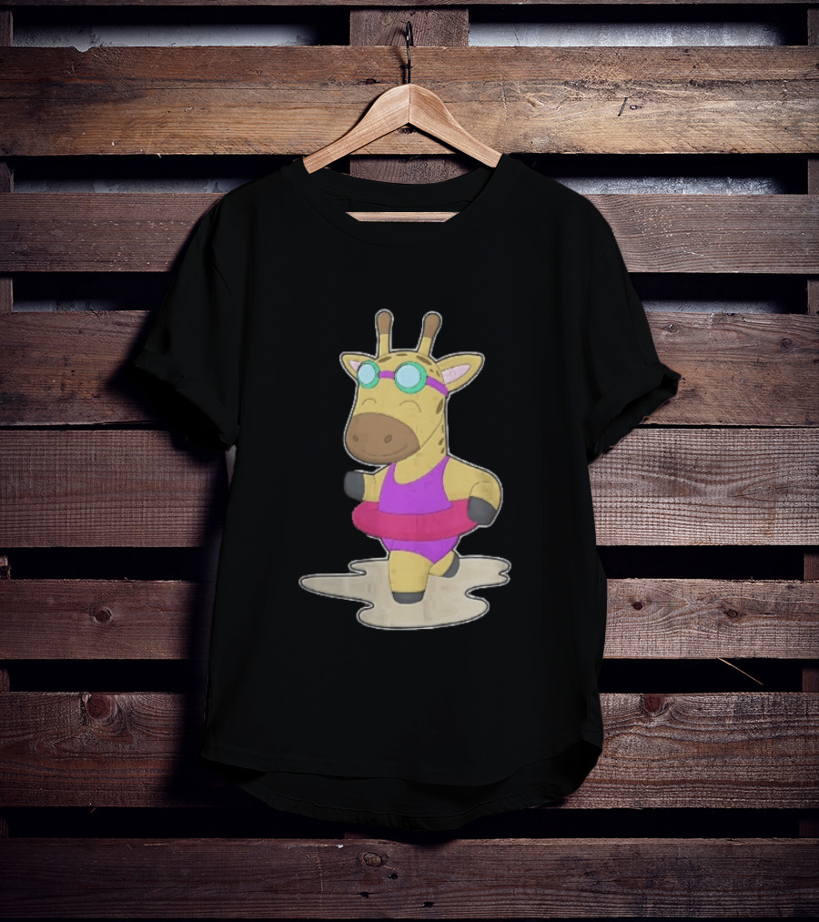 Giraffe Wearing Pink Swimsuit And Goggles With Inflatable Float Summer Fun T-Shirt
