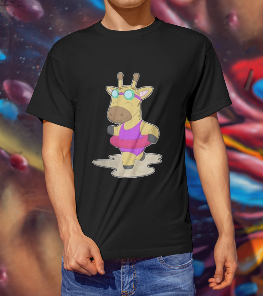 Giraffe Wearing Pink Swimsuit And Goggles With Inflatable Float Summer Fun T-Shirt