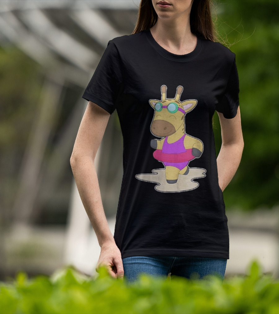 Giraffe Wearing Pink Swimsuit And Goggles With Inflatable Float Summer Fun T-Shirt