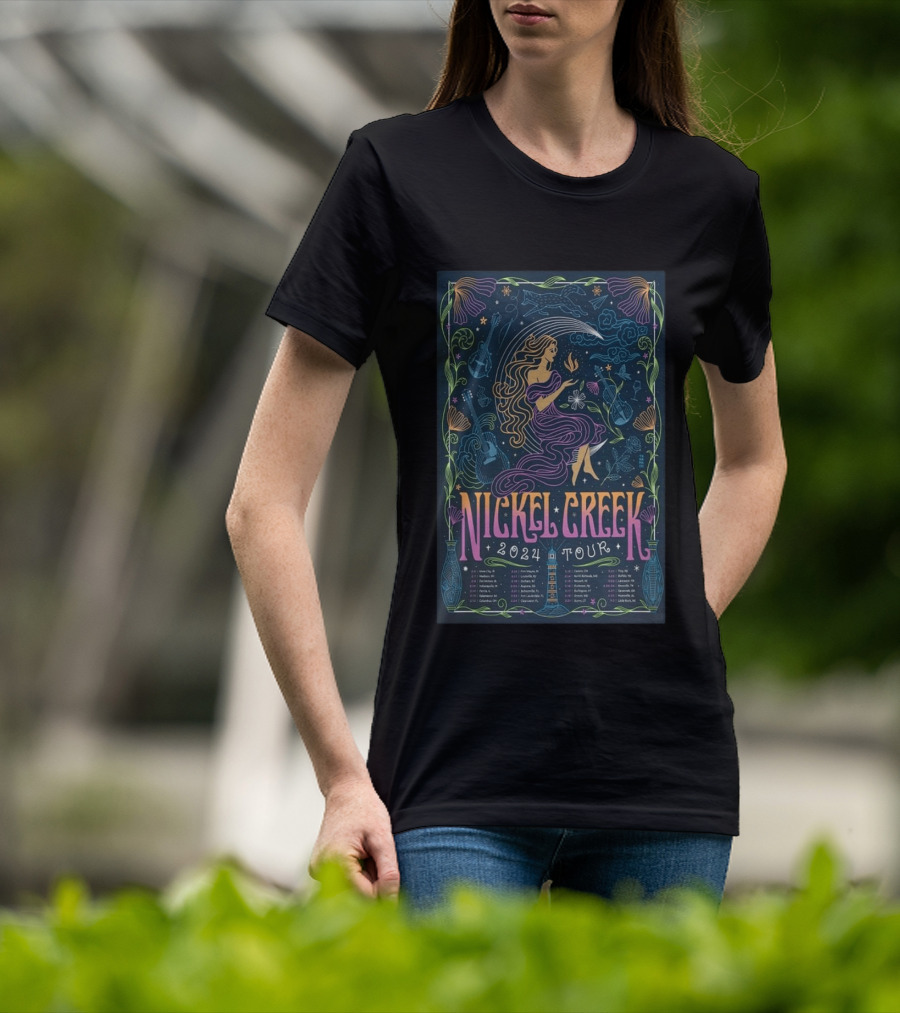 Nickel Creek 2024 Tour Mermaid And Musical Instruments T-Shirt
