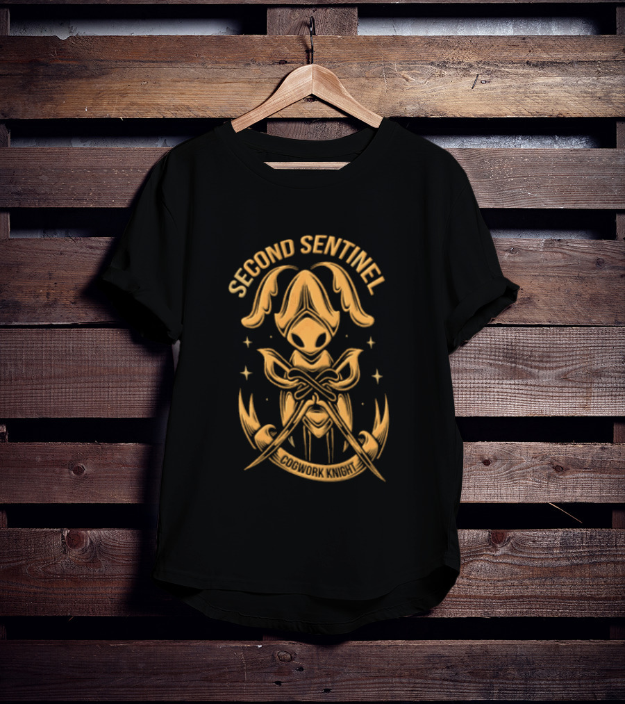 Second Sentinel Cogwork Knight Horned Insect Warrior Crossed Swords T-Shirt