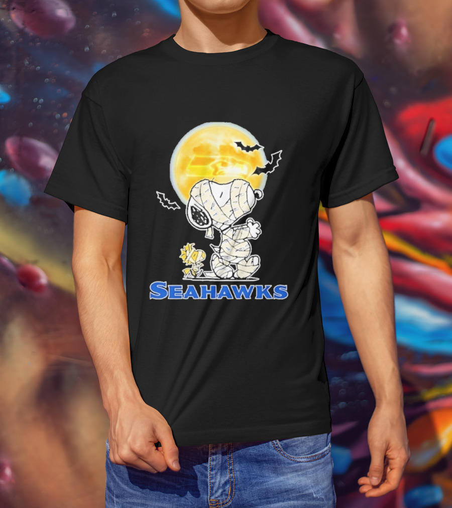 Seattle Seahawks Snoopy Mummy Halloween Moon T-Shirt