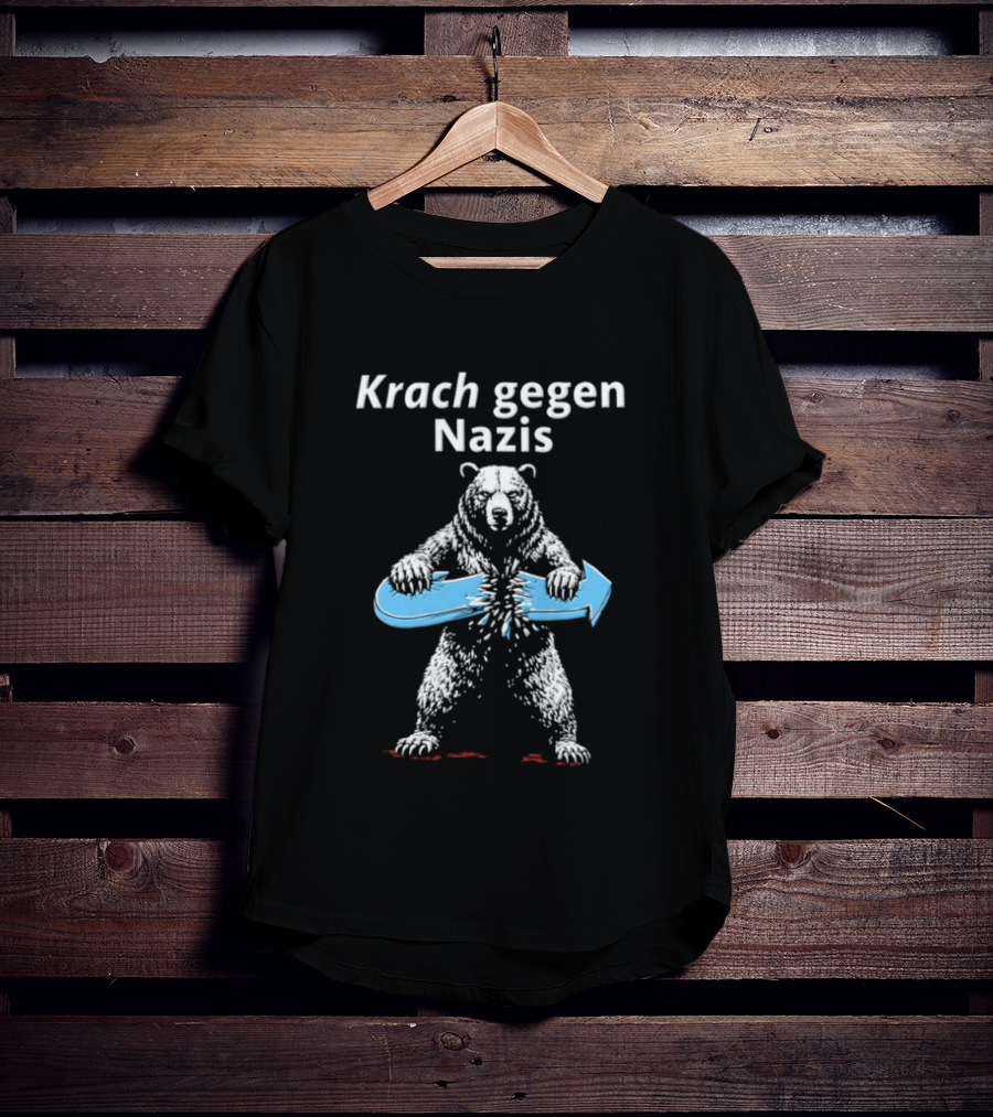 Krach Gegen Nazis Bear Breaking Blue Arrow T-Shirt
