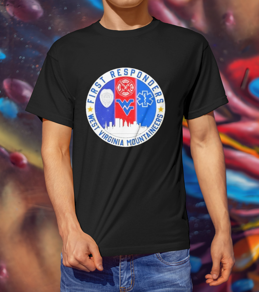 West Virginia Mountaineers First Responders Police Fire Department EMS Skyline T-Shirt