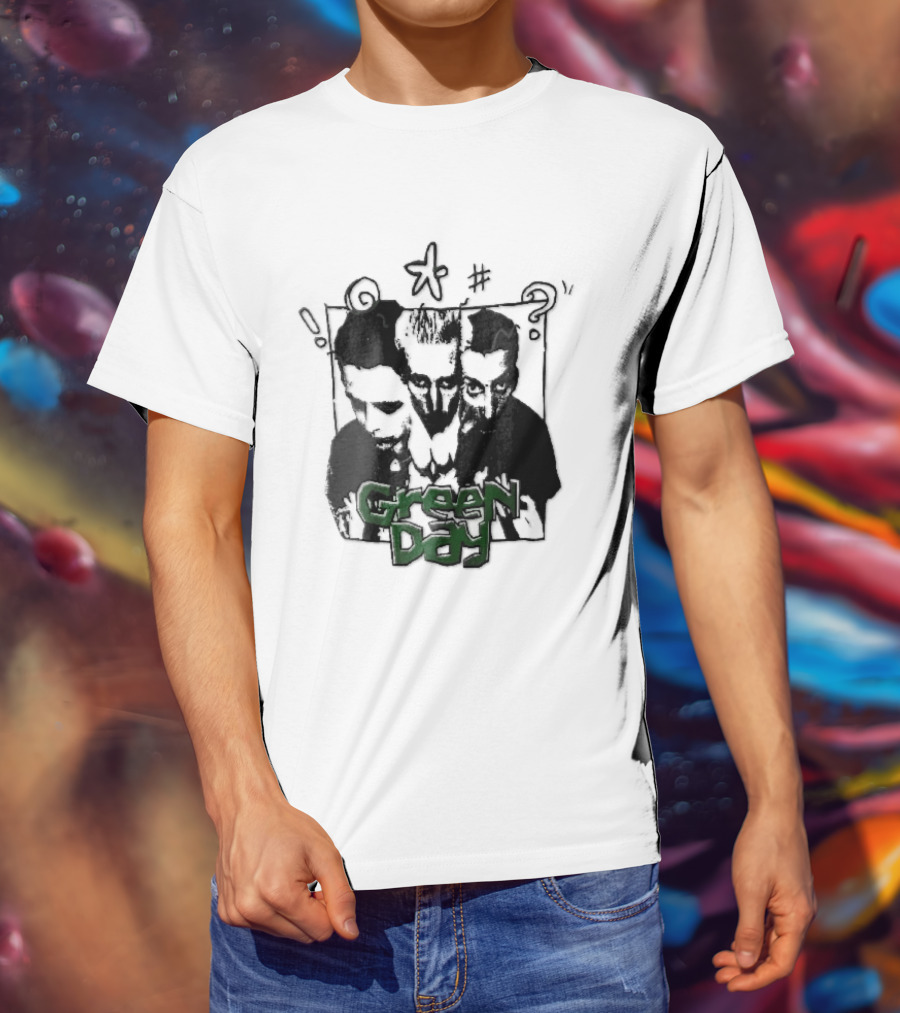 Green Day Billie Joe Armstrong Mike Dirnt Tre Trio High Contrast Doodles Stencil T-Shirt
