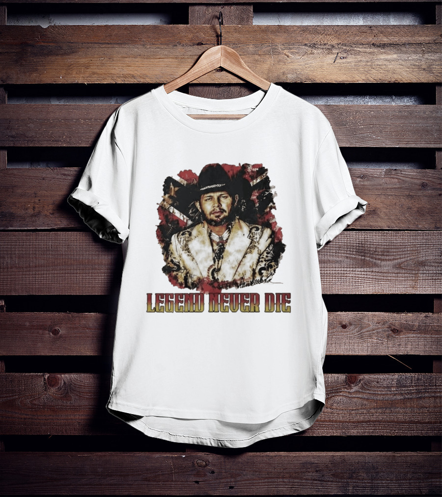 Hank Williams Jr. Legend Never Die Country Music Rebel Flag Cowboy Hat T-Shirt