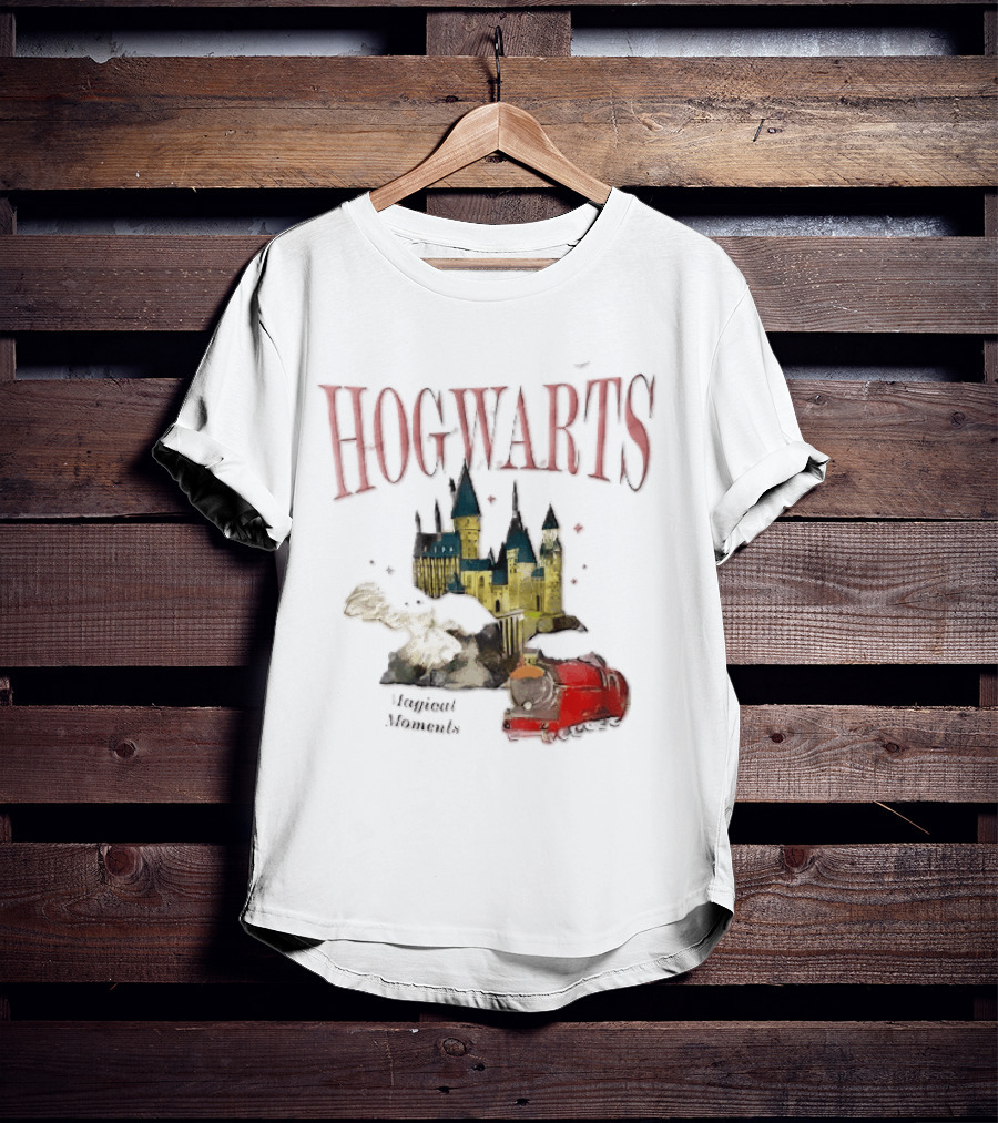 Hogwarts Castle Red Express Steam Train Magical Moments Hedwig Snowy Owl Watercolor T-Shirt