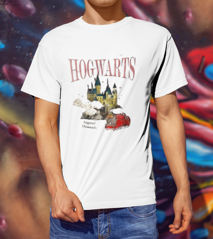 Hogwarts Castle Red Express Steam Train Magical Moments Hedwig Snowy Owl Watercolor T-Shirt