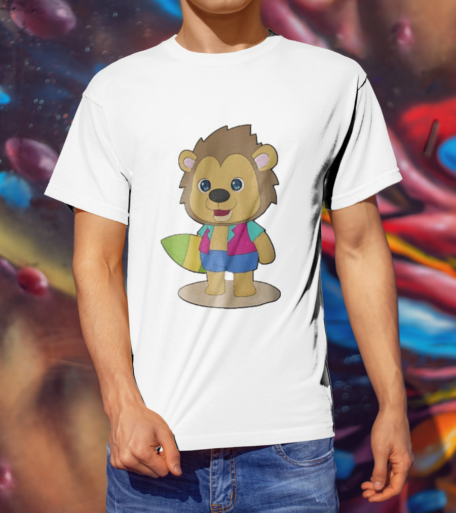 Lion Summer Surfing Adventure Cartoon T-Shirt