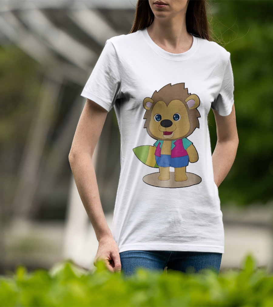 Lion Summer Surfing Adventure Cartoon T-Shirt