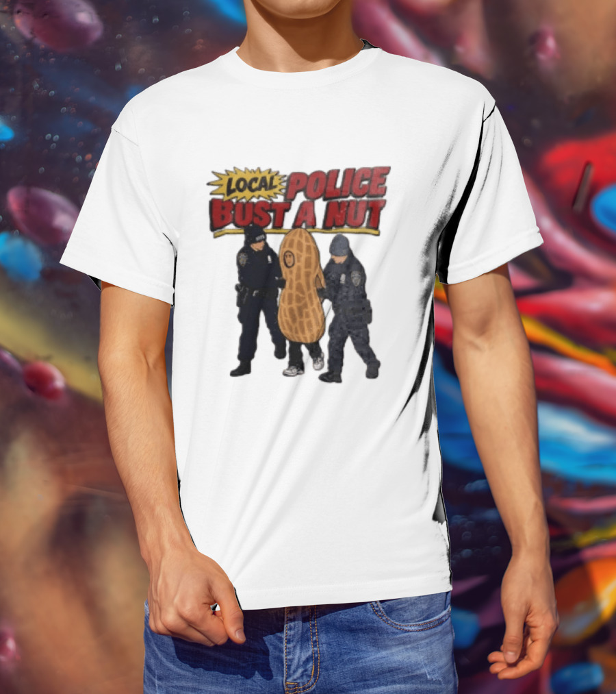 Local Police Bust A Nut Cartoon NYPD Officers Arresting Peanut T-Shirt