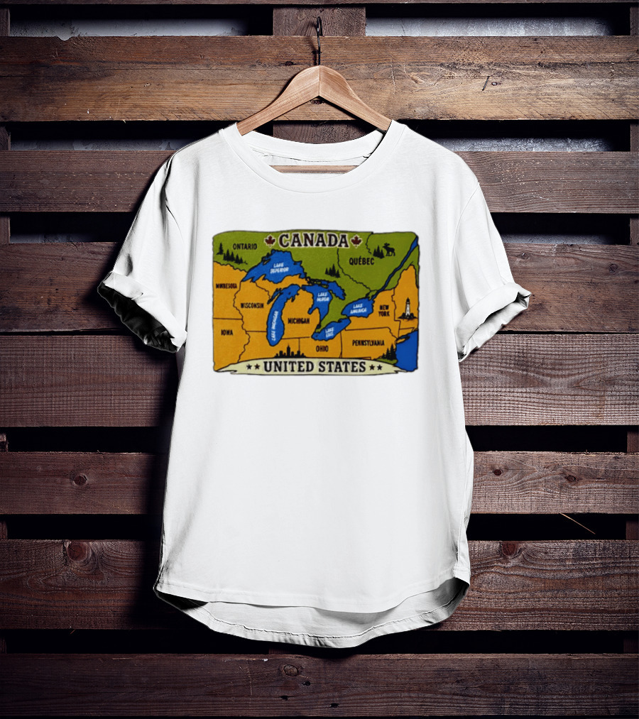 Map Of The Great Lakes Region Canada United States Ontario Québec Michigan Wisconsin New York Pennsylvania Minnesota Iowa T-Shirt