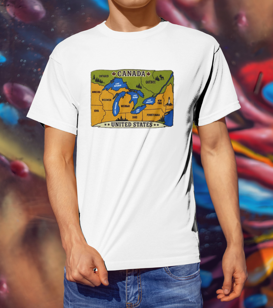 Map Of The Great Lakes Region Canada United States Ontario Québec Michigan Wisconsin New York Pennsylvania Minnesota Iowa T-Shirt