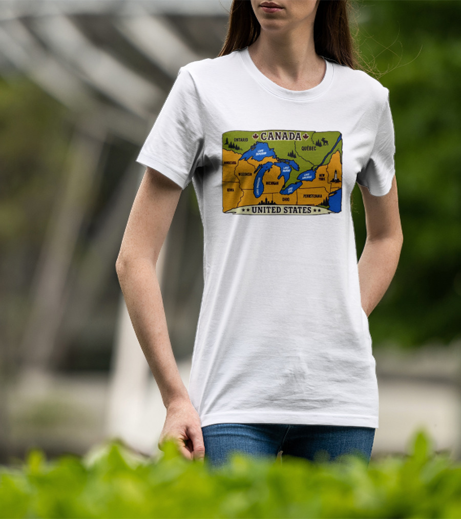 Map Of The Great Lakes Region Canada United States Ontario Québec Michigan Wisconsin New York Pennsylvania Minnesota Iowa T-Shirt