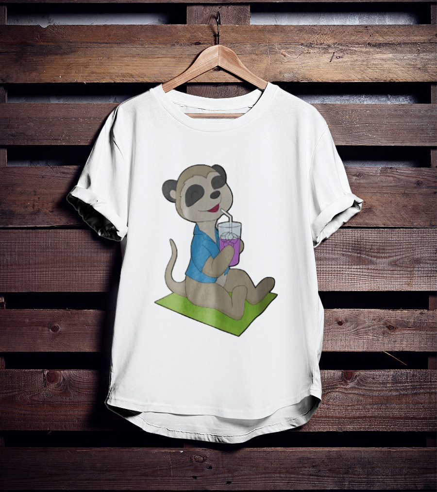 Meerkat Relaxing With Tropical Drink On Beach Towel Summer Fun T-Shirt