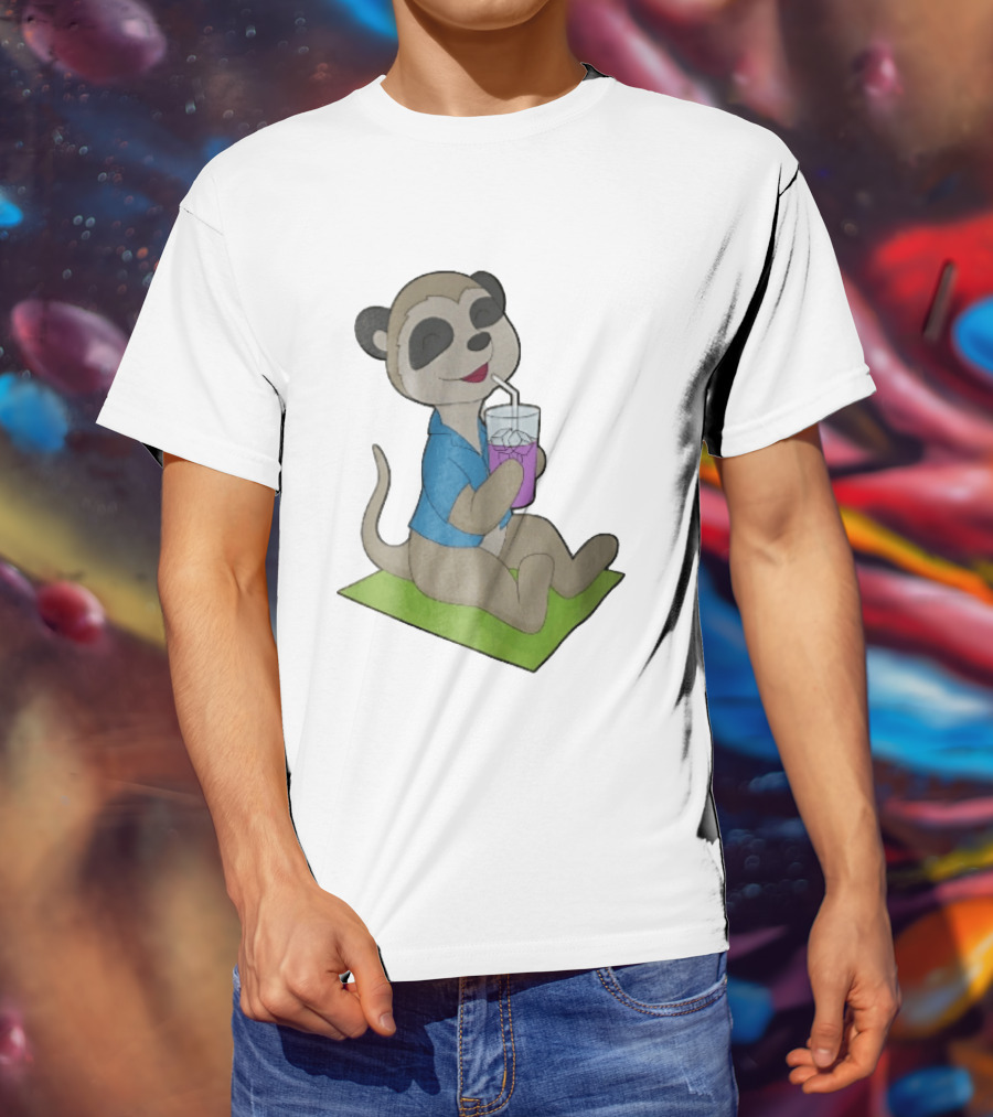 Meerkat Relaxing With Tropical Drink On Beach Towel Summer Fun T-Shirt