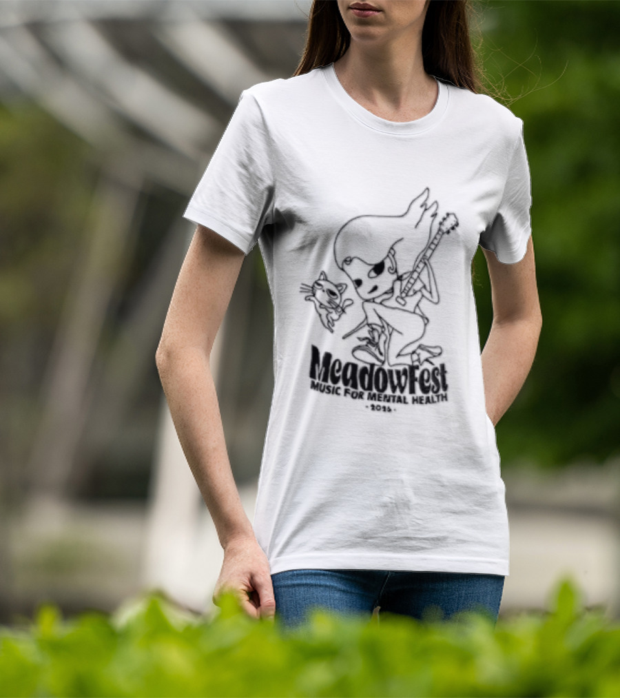 Meadowfest Dancing Cat Line Guitarist For Music And Mental Health T-Shirt