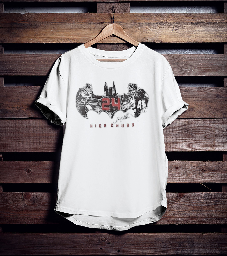 Nick Chubb 24 Cleveland Skyline Batman T-Shirt