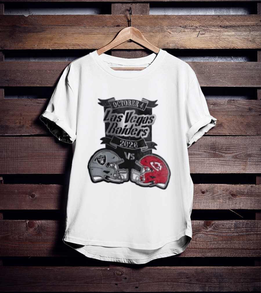 Las Vegas Raiders Vs 2026 October 4 Red Silver Opposing Football Helmets T-Shirt