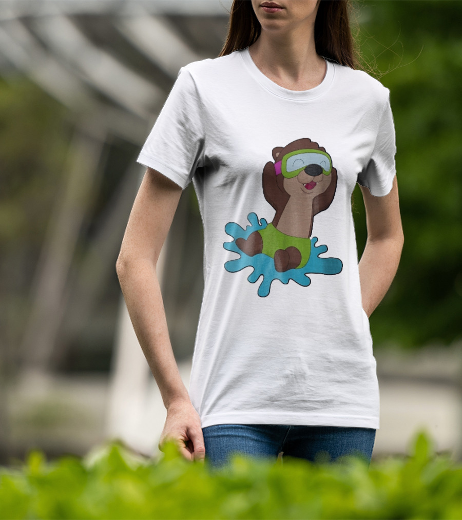 Otter Swimming With Goggles Playful Summer Splash T-Shirt