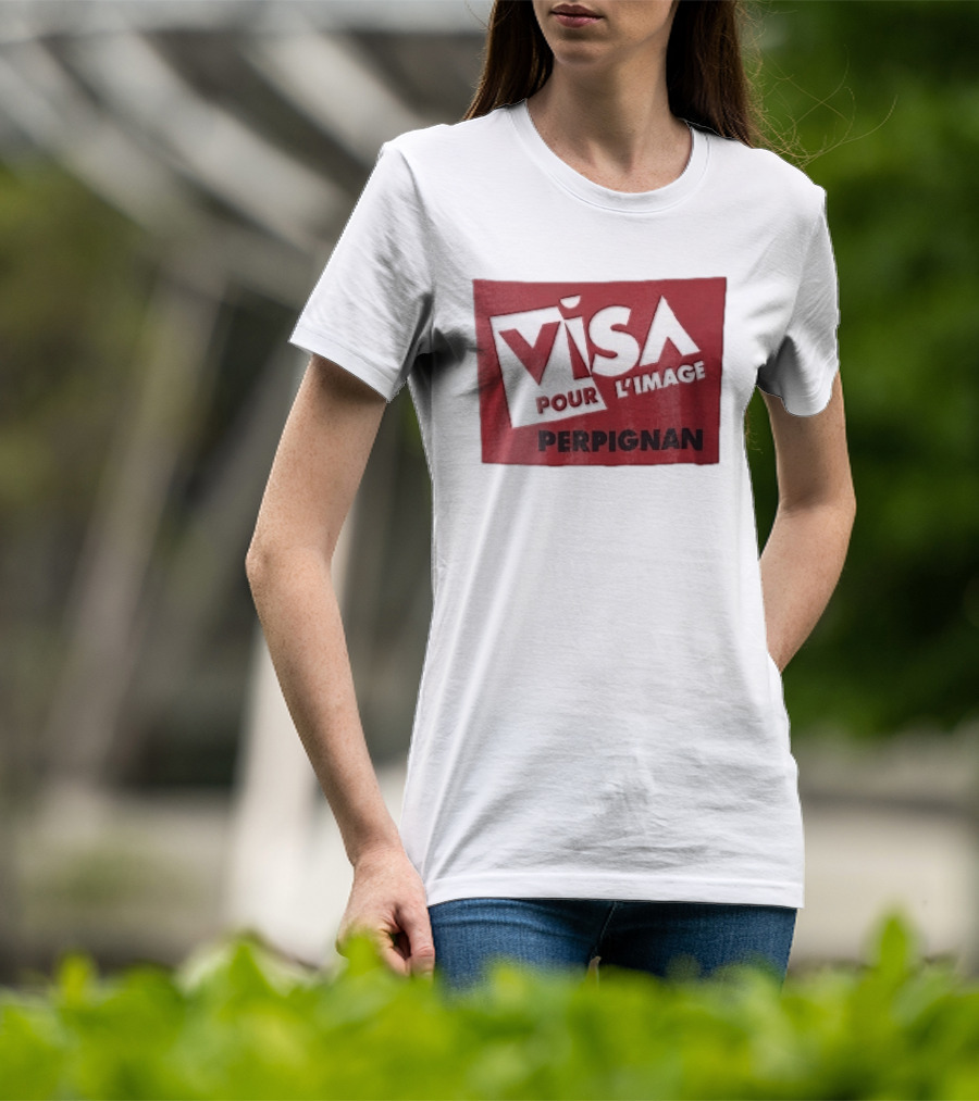 Visa Pour L'Image Perpignan Red Rectangular White Cutout T-Shirt