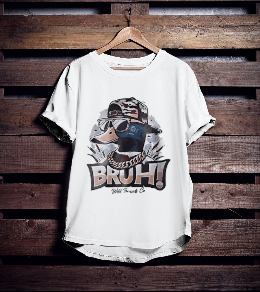 BRUH Wild Threads Co Mallard Duck Sunglasses Camo Hat Gold Chain T-Shirt