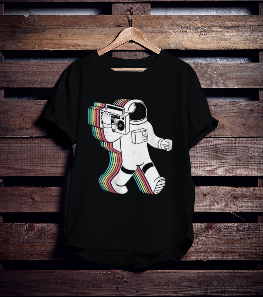 Astronaut Carrying Boombox Retro Colorful Vibes T-Shirt