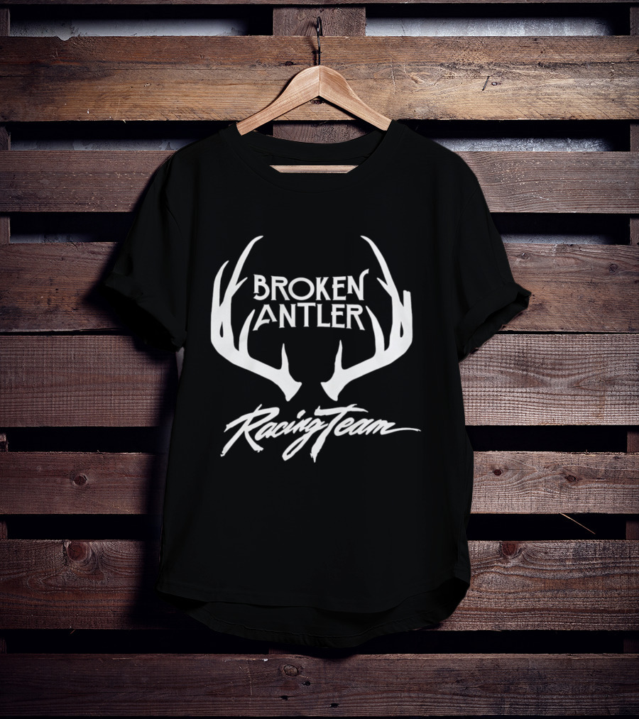 Broken Antler Racing Team Antlers Graphic Clean White Font T-Shirt