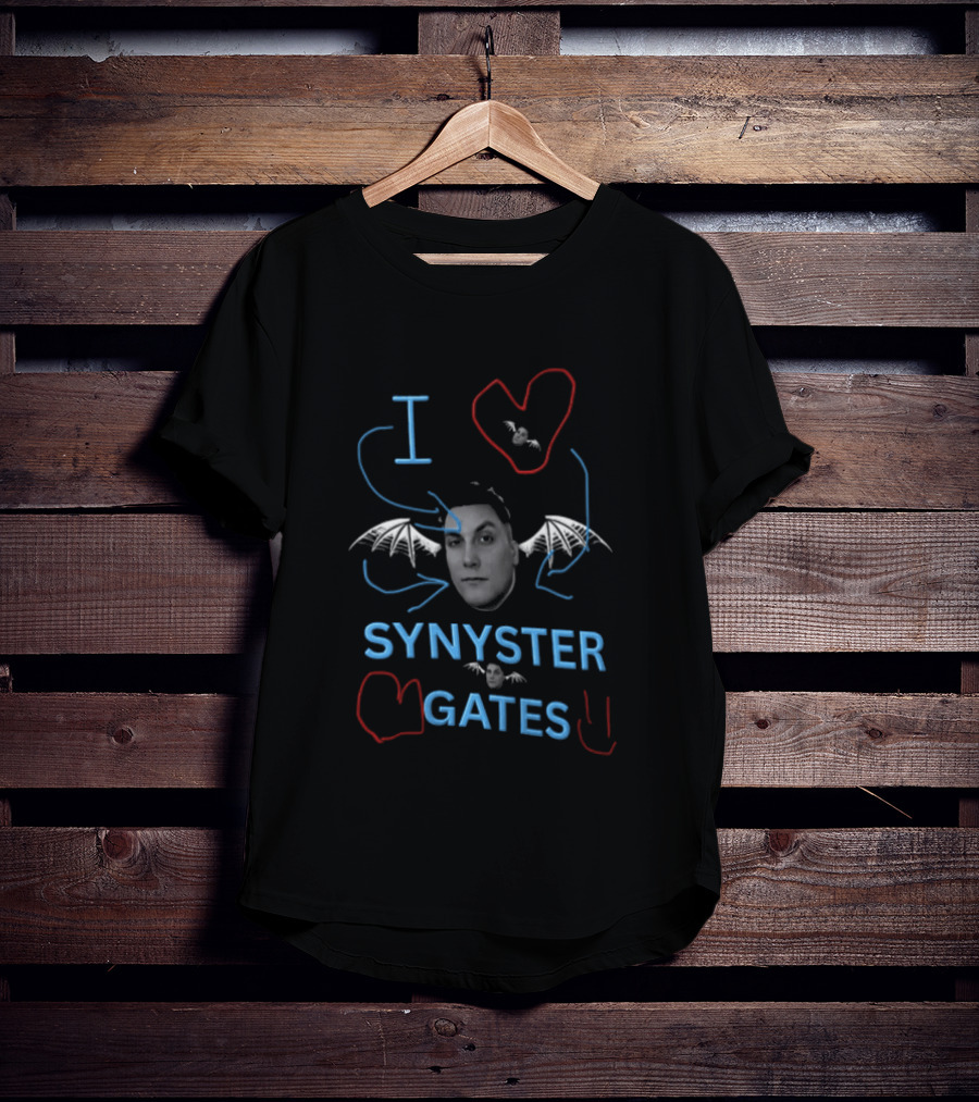 I Love Synyster Gates Head Cutout Bat Wings Scribbles T-Shirt