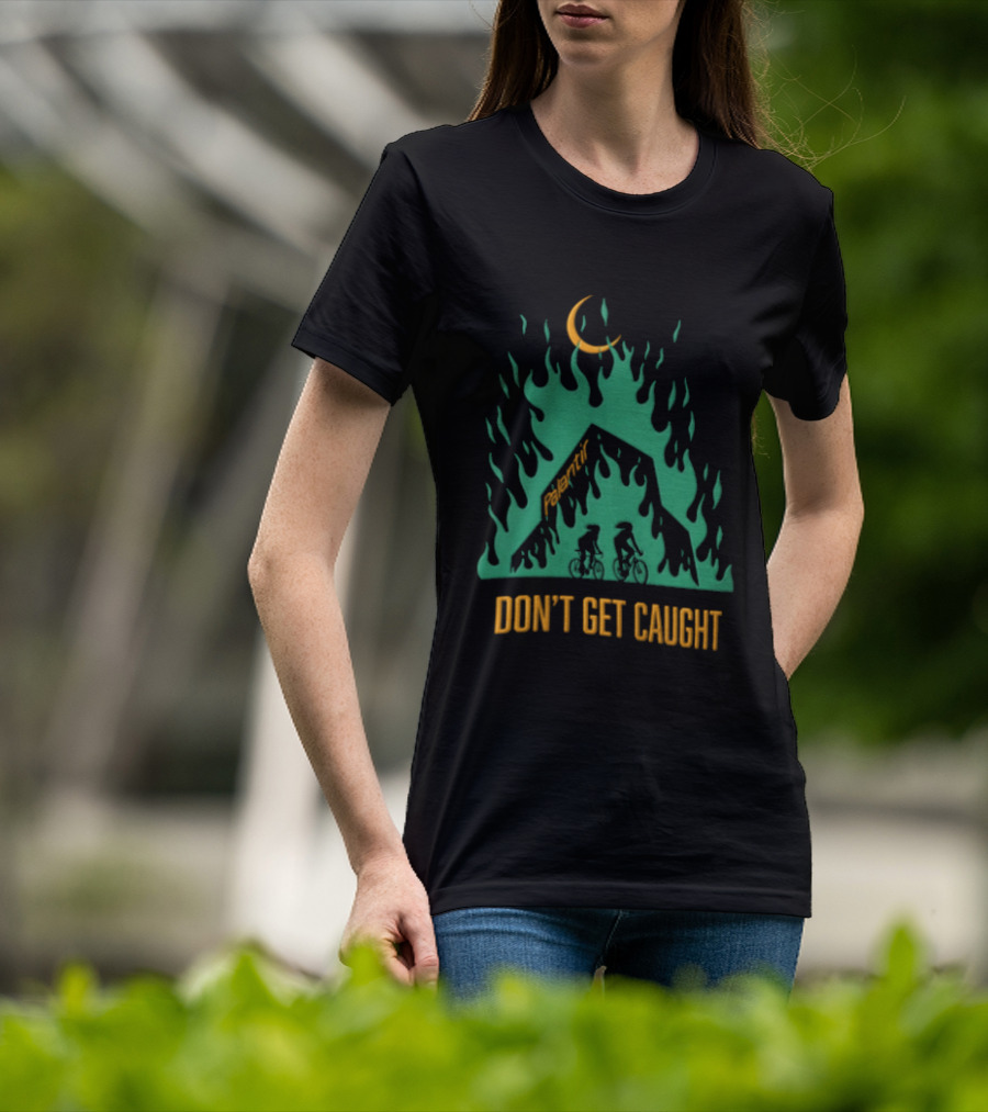Don't Get Caught Palantir Bicycle Riders Green Flames Crescent Moon T-Shirt