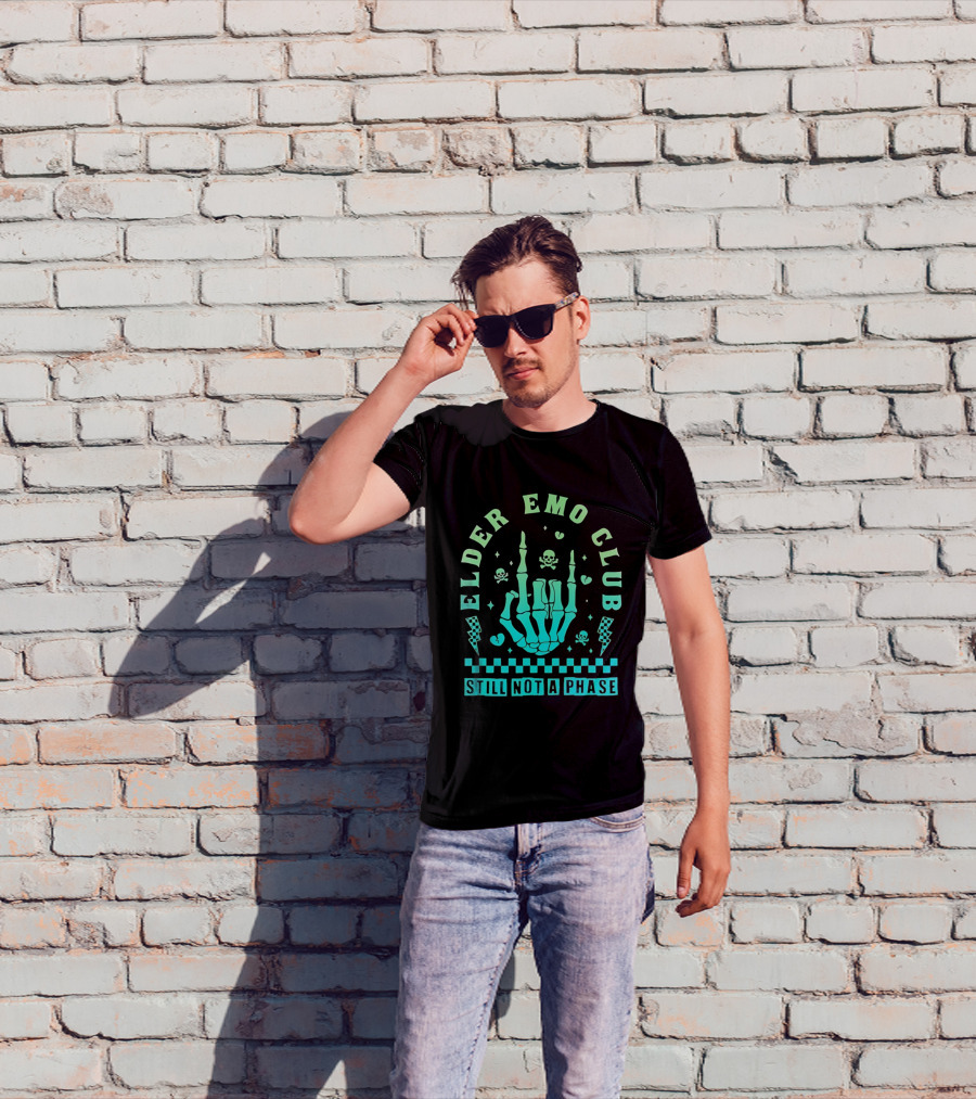 Elder Emo Club Still Not A Phase Skeleton Hand Skull T-Shirt