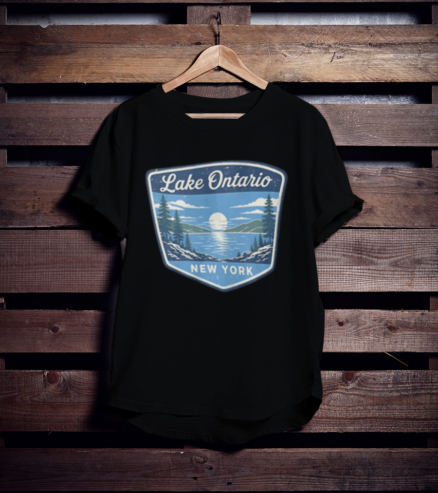 Lake Ontario New York Scenic Nature Badge With Trees And Lake Scene T-Shirt
