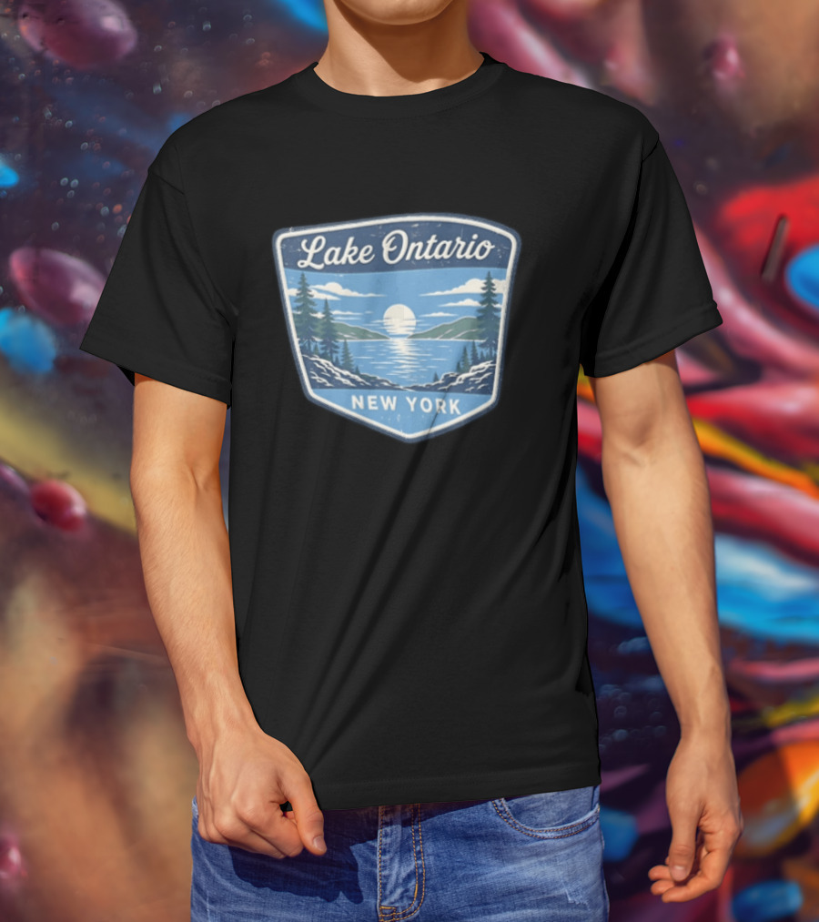 Lake Ontario New York Scenic Nature Badge With Trees And Lake Scene T-Shirt