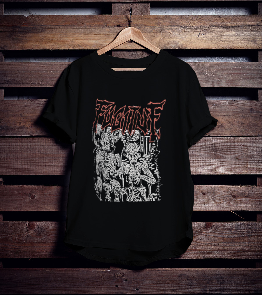 Fugitof Demon Skull Red Text White Skeleton T-Shirt