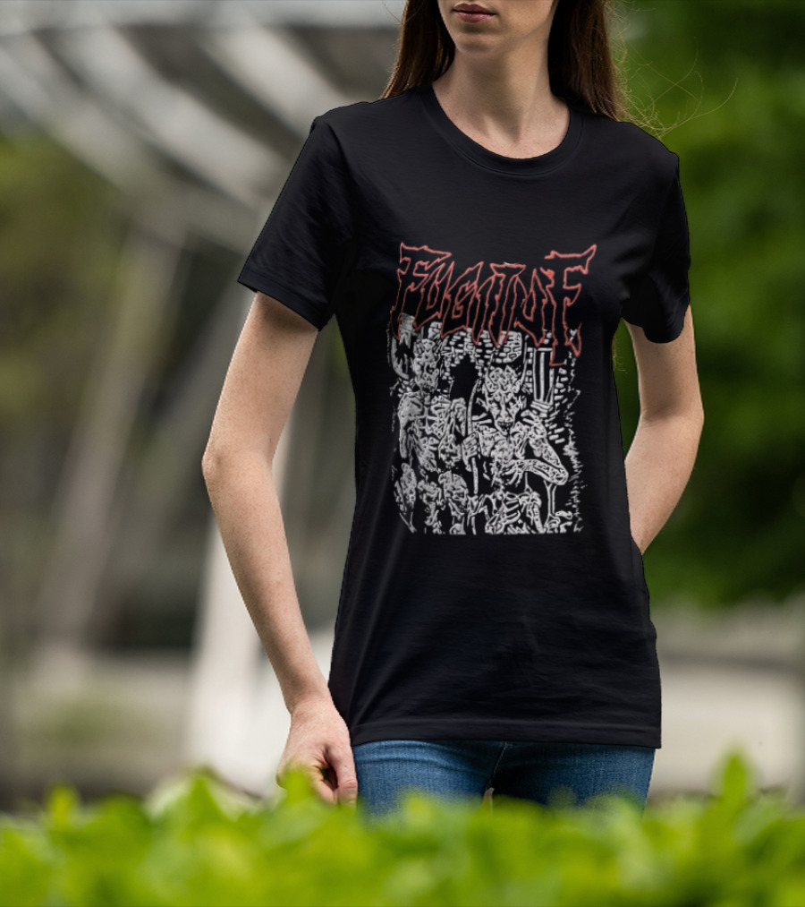 Fugitof Demon Skull Red Text White Skeleton T-Shirt