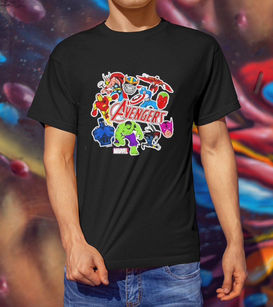Avengers Classic Heroes Hulk Iron Man Captain America Thor Stickers Collection T-Shirt