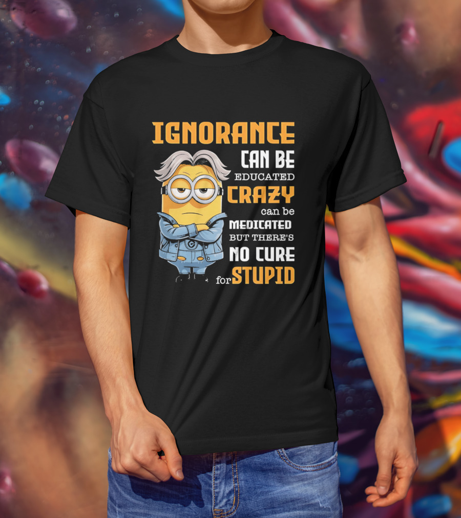 Ignorance Can Be Educated Crazy Can Be Medicated No Cure For Stupid Minion T-Shirt
