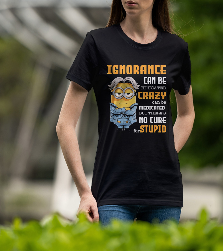 Ignorance Can Be Educated Crazy Can Be Medicated No Cure For Stupid Minion T-Shirt