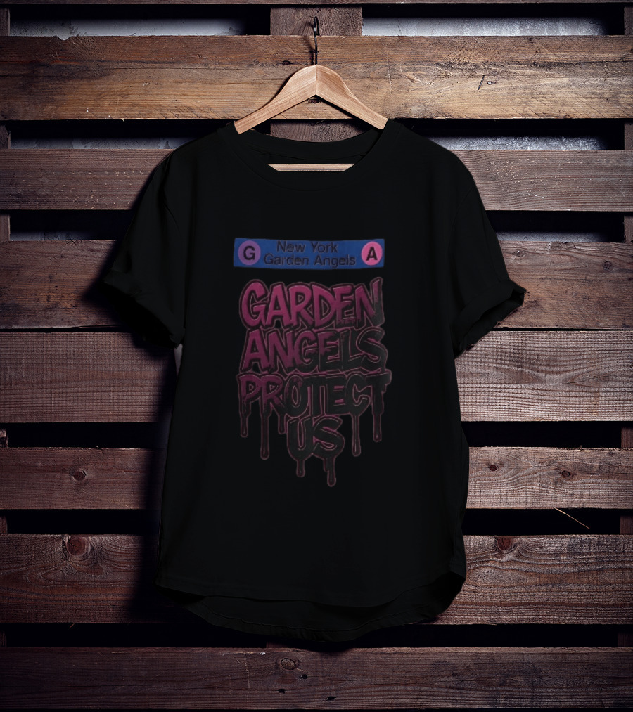 New York Garden Angels Protect Us Dripping Graffiti Subway Sign T-Shirt