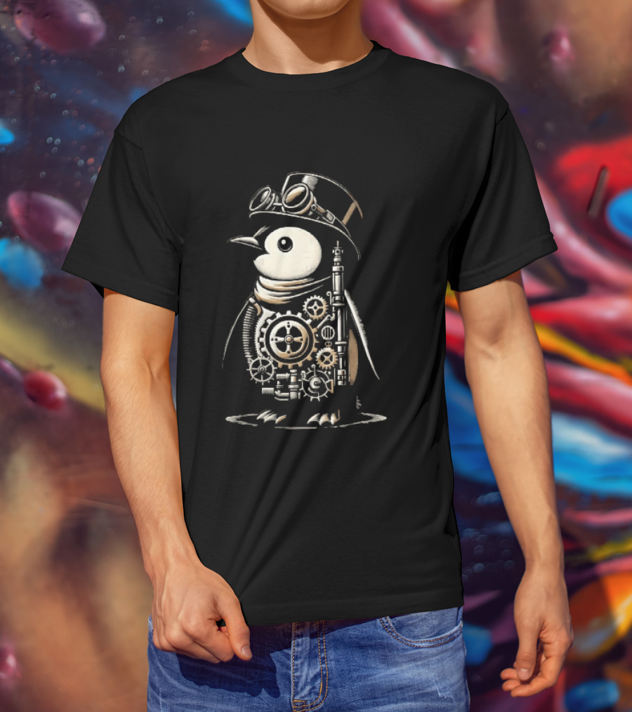 Steampunk Penguin Top Hat Goggles Gear Cogs Victorian T-Shirt