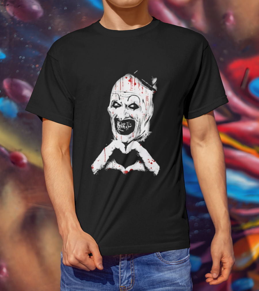 Terrifying Clown With Creepy Heart Hands And Bloody Accents T-Shirt